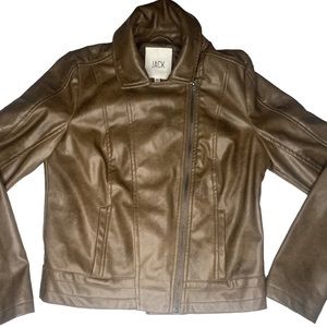 Jack Faux leather Brown Zip Up Bomber Jacket Women Size Medium